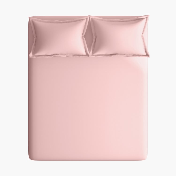 PORTICO Shades Pink Solid Cotton Queen Size Bedsheet Set - 224x254cm - 3pcs