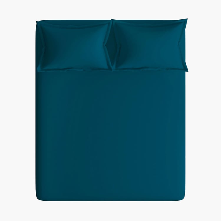 PORTICO Shades Teal Solid Cotton Queen Size Bedsheet Set - 224x254cm - 3Pcs