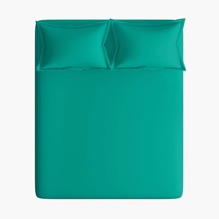 PORTICO Shades Teal Solid Cotton Queen Bedsheet Set - 224x254 - 3Pcs