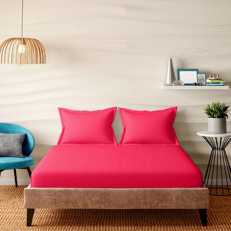 PORTICO Shades Pink Solid Cotton Super King Size Bedsheet Set - 274x274cm - 3Pcs