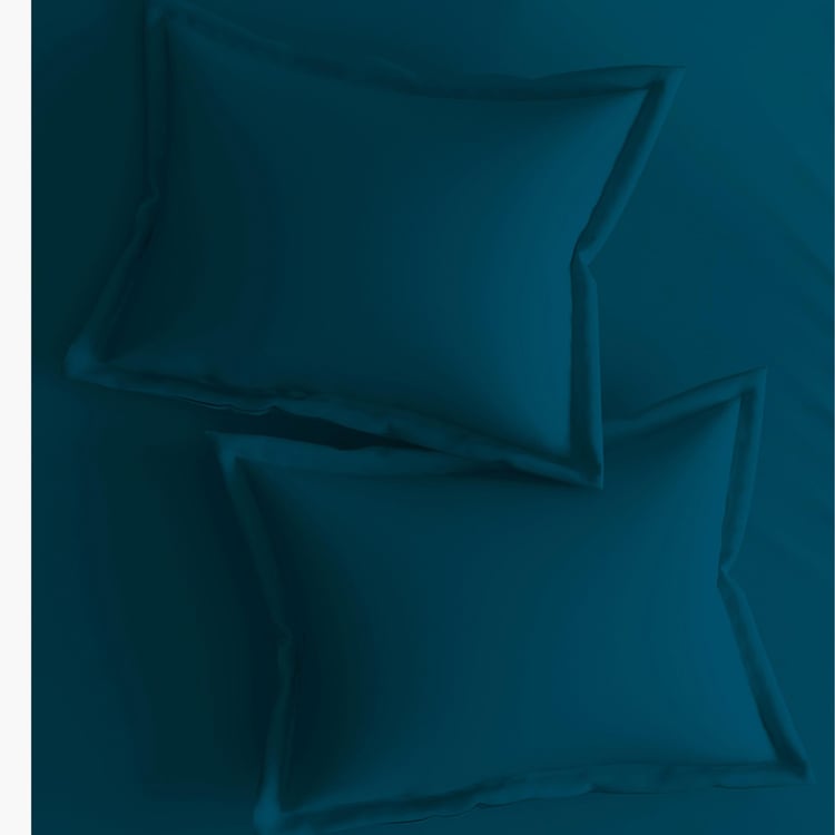 PORTICO Hashtag Blue Solid Cotton Super King Size Bedsheet Set - 274x274cm - 3Pcs