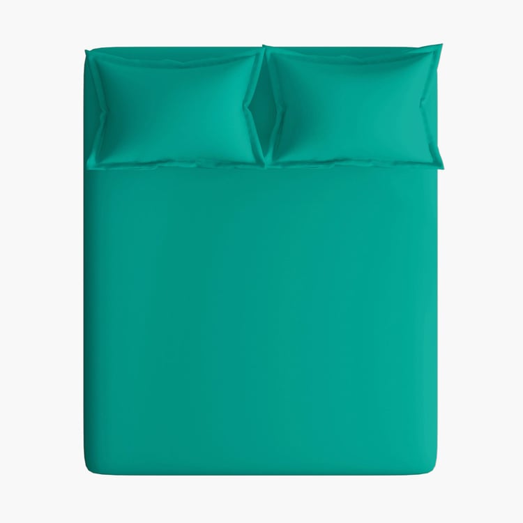 PORTICO Shades Teal Solid Cotton Super King Bedsheet Set - 274x274cm - 3Pcs