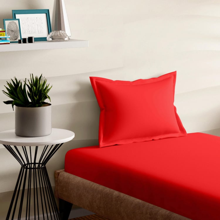 PORTICO Shades Red Solid Cotton Single Bedsheet Set -152x224cm - 2Pcs