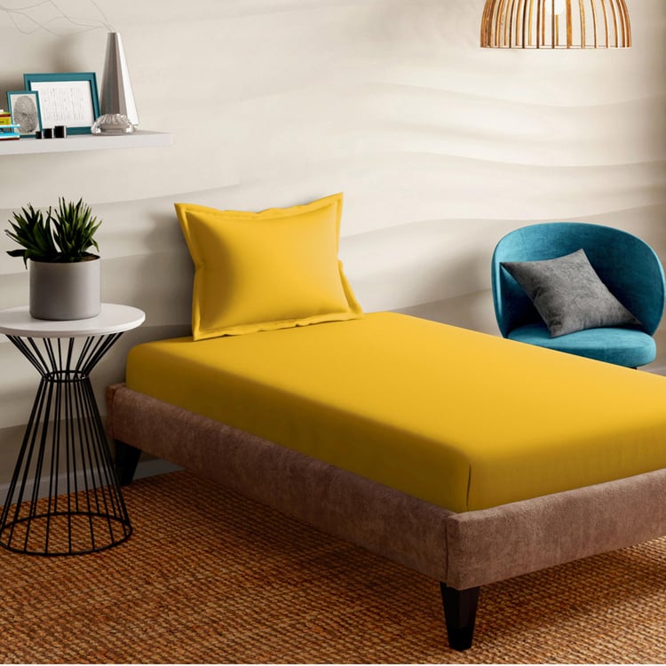 PORTICO Shades Yellow Solid Cotton Single Bedsheet Set - 150x224cm