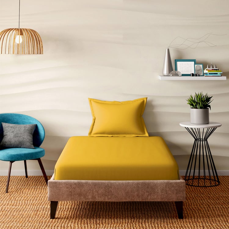 PORTICO Shades Yellow Solid Cotton Single Bedsheet Set - 150x224cm