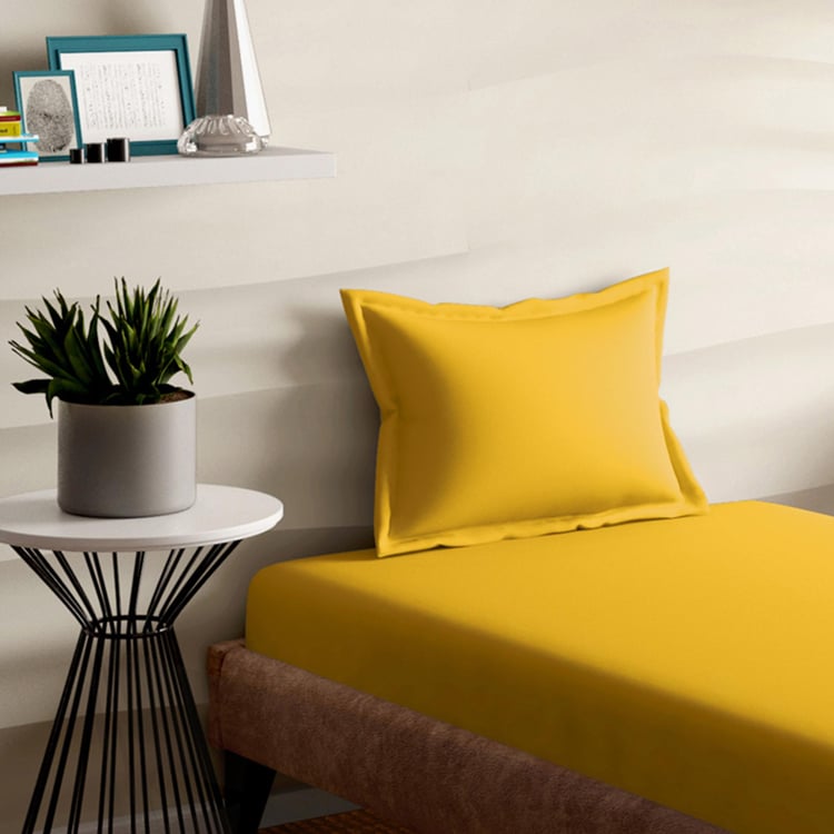 PORTICO Shades Yellow Solid Cotton Single Bedsheet Set - 150x224cm
