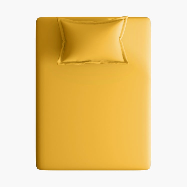 PORTICO Shades Yellow Solid Cotton Single Bedsheet Set - 150x224cm