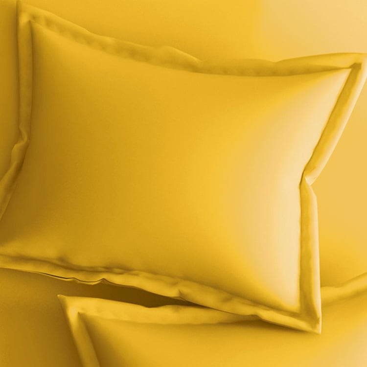 PORTICO Shades Yellow Solid Cotton Single Bedsheet Set - 150x224cm