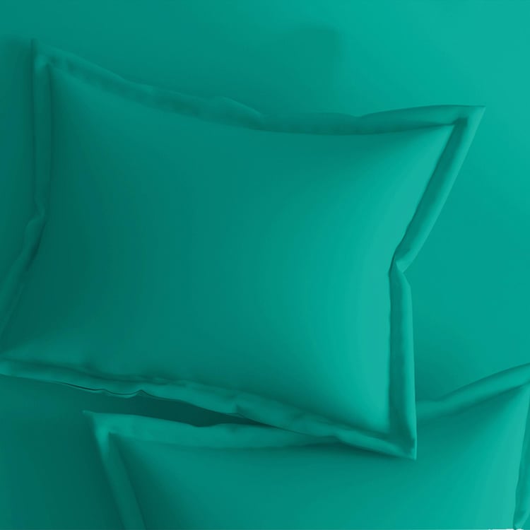 PORTICO Shades Teal Solid Cotton Single Bedsheet Set - 150x224cm - 2Pcs