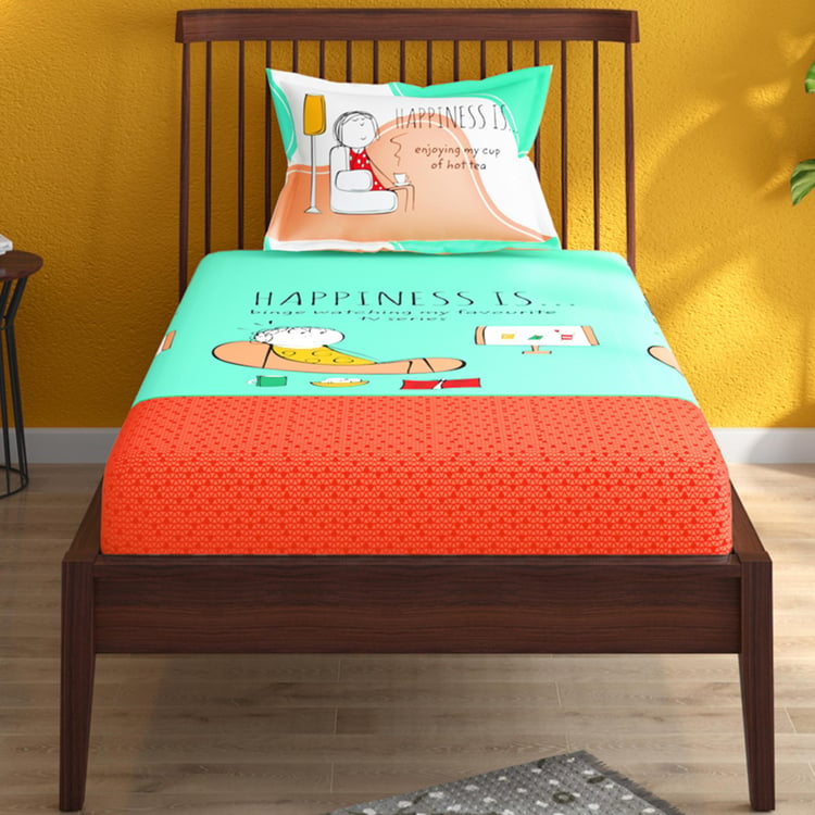 PORTICO Happiness Is Cotton 144TC Printed 2Pc Single Bedsheet Set