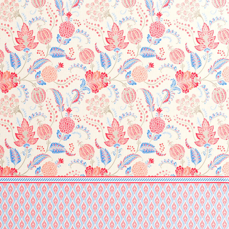 PORTICO Shalimaar Peach & Blue Printed Cotton Super King Bedsheet Set - 274x274cm - 3Pcs