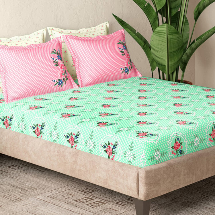 PORTICO Florique Cotton 144TC Printed 5Pcs Super King Bedsheet Set