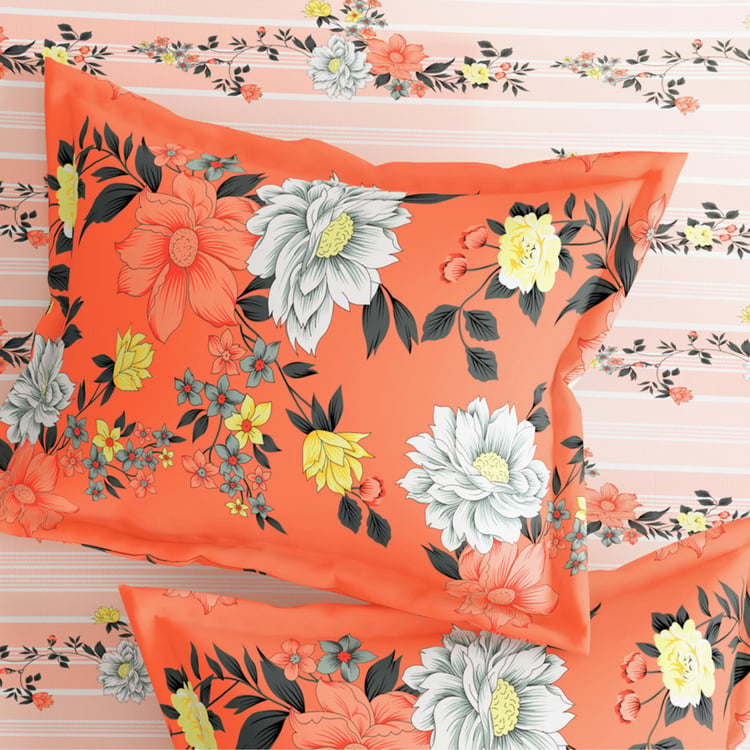PORTICO Marvella Pink Floral Printed Cotton Single Bedsheet Set - 150x224cm - 2Pcs