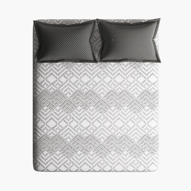 PORTICO Marvella Grey Geometric Printed Cotton Super King Bedsheet Set - 274x274cm - 3Pcs