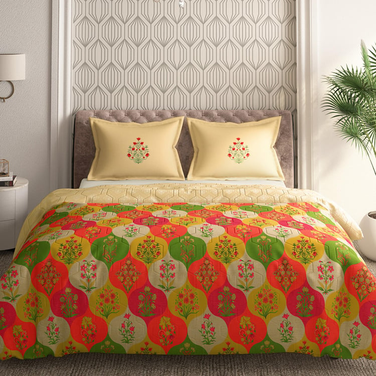 PORTICO Gulmarg Floral Printed Cotton 3Pcs King Bedsheet Set