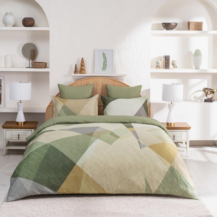 D'DECOR Cherish Green Printed Cotton King Size Bed-In-A-Bag-Set - 4 Pcs
