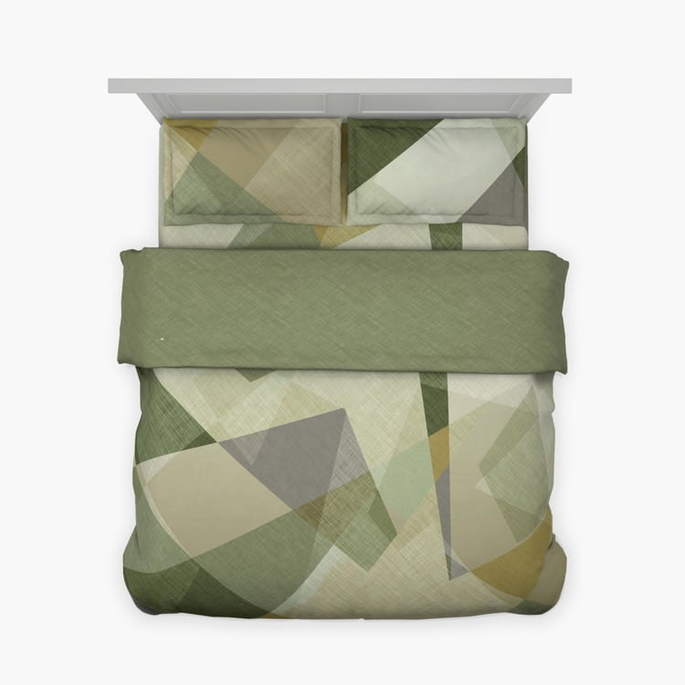 D'DECOR Cherish Green Printed Cotton King Size Bed-In-A-Bag-Set - 4 Pcs