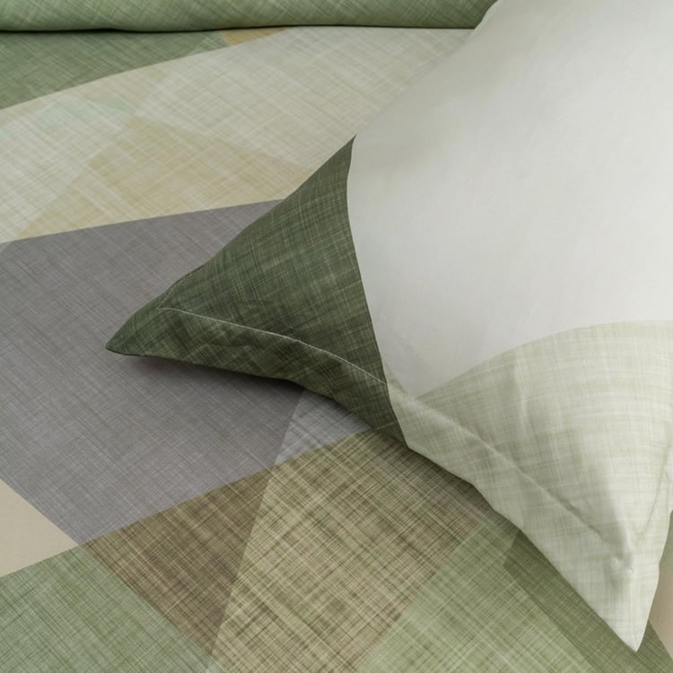 D'DECOR Cherish Green Printed Cotton King Size Bed-In-A-Bag-Set - 4 Pcs