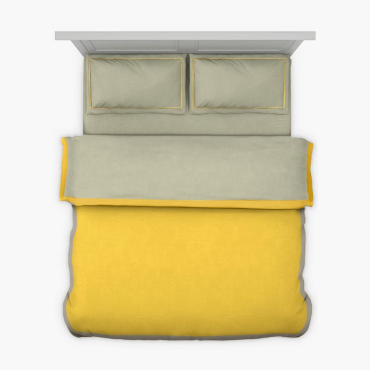 D'DECOR Duet Collection Yellow Solid Cotton King Size Bed-In-A-Bag Set - 4Pcs