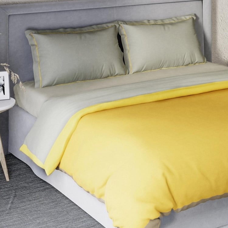 D'DECOR Duet Collection Yellow Solid Cotton King Size Bed-In-A-Bag Set - 4Pcs