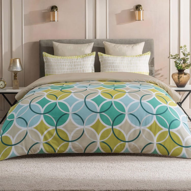 D'DECOR Optima Green Printed Cotton King Fitted Bedsheet - 192x198cm - 3Pcs