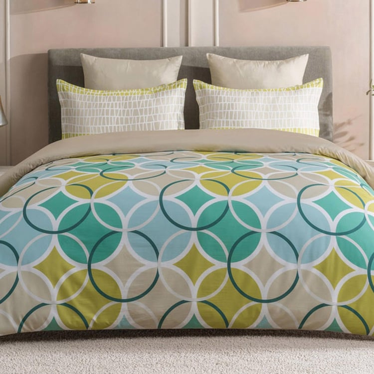 D'DECOR Optima Green Printed Cotton King Fitted Bedsheet - 192x198cm - 3Pcs