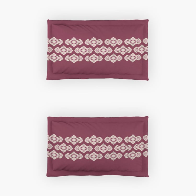 D'DECOR Optima Burgundy Printed Cotton Fitted King Bedsheet Set - 182x198cm – 3 Pcs