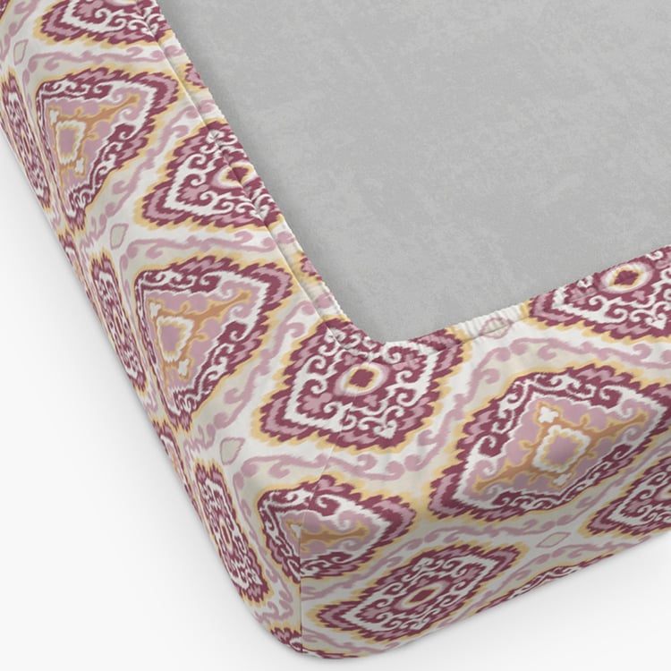 D'DECOR Optima Burgundy Printed Cotton Fitted King Bedsheet Set - 182x198cm – 3 Pcs