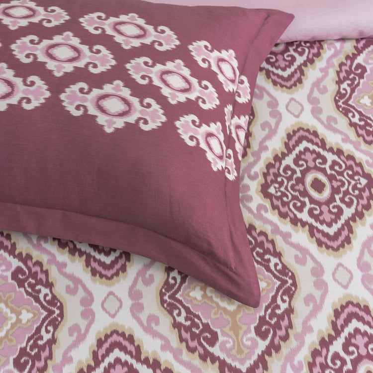 D'DECOR Optima Burgundy Printed Cotton Fitted King Bedsheet Set - 182x198cm – 3 Pcs