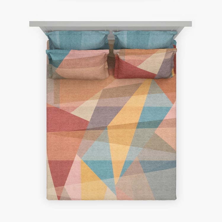 D'DECOR Delta Multicolour Printed Cotton Super King Bedsheet Set - 274x274cm - 5Pcs