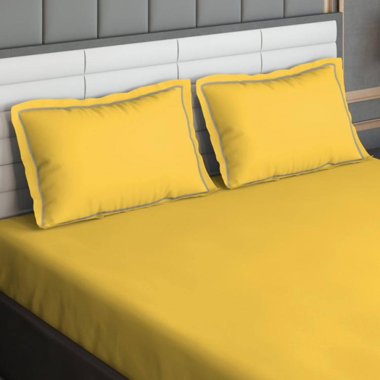 D'DECOR Duet Yellow Solid Cotton Super King Bedsheet Set - 274x274cm - 3Pcs