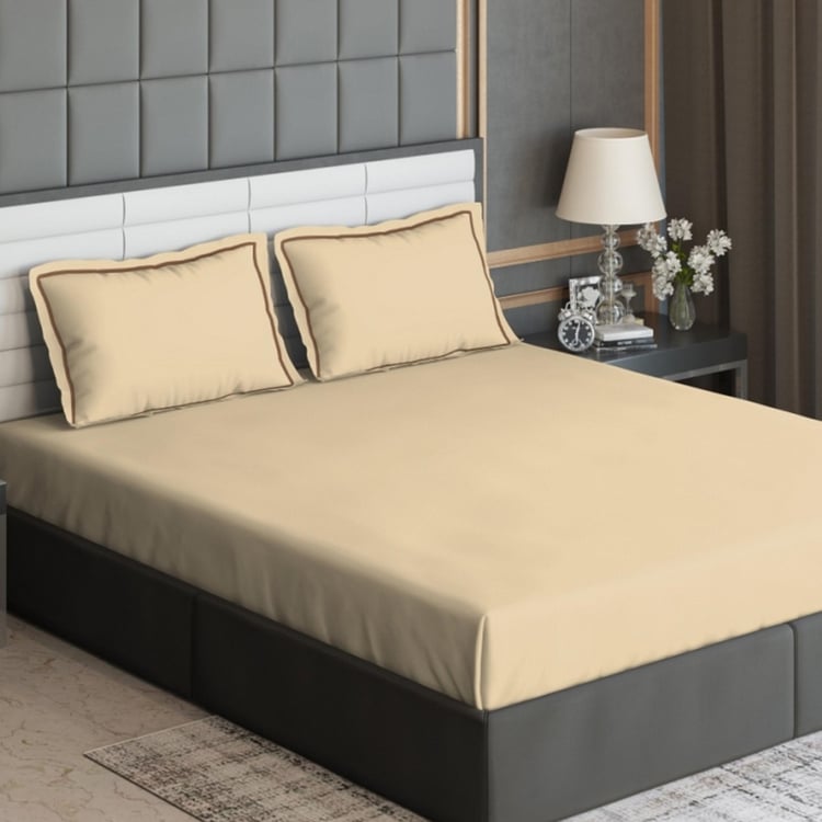 D'DECOR Duet Beige Solid Cotton Super King Bedsheet Set - 274x274cm - 3Pcs