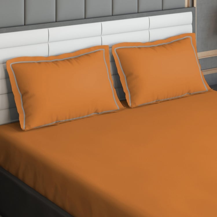 D'DECOR Duet Orange Solid Cotton Super King Bedsheet Set - 274x274cm - 3Pcs