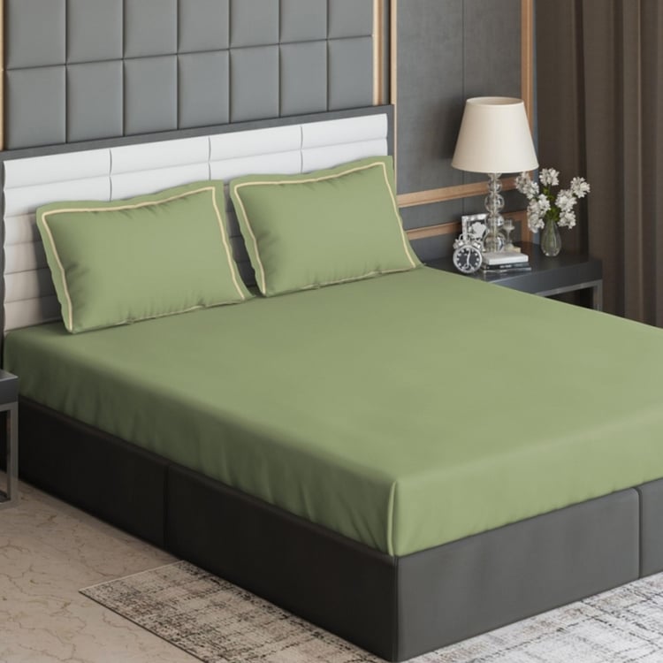 D'DECOR Duet Green Solid Cotton Super King Bedsheet Set - 274x274cm - 3Pcs