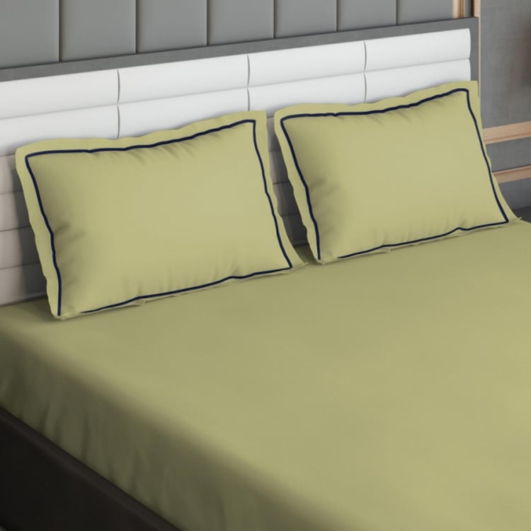 D'DECOR Duet Olive Green Solid Cotton Super King Bedsheet Set - 274x274cm - 3Pcs