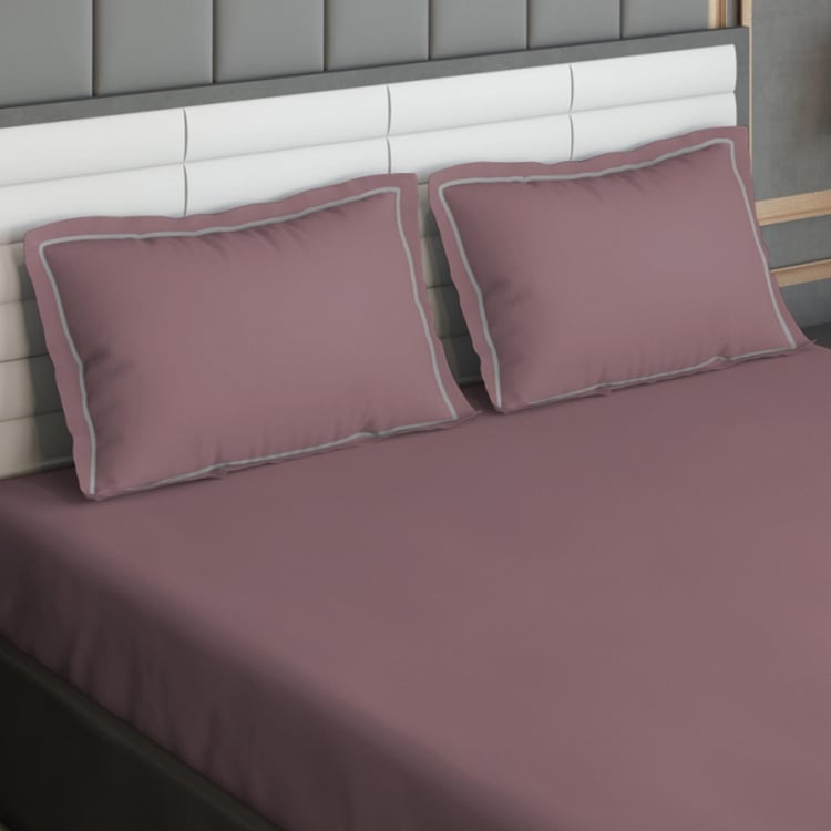 D'DECOR Duet Purple Solid Cotton Super King Bedsheet Set - 274x274cm - 3Pcs