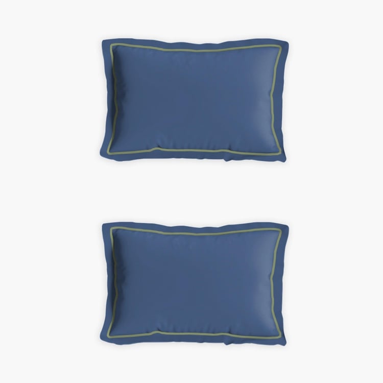 D'DECOR Duet Blue Solid Cotton Super King Bedsheet Set - 274x274cm - 3Pcs