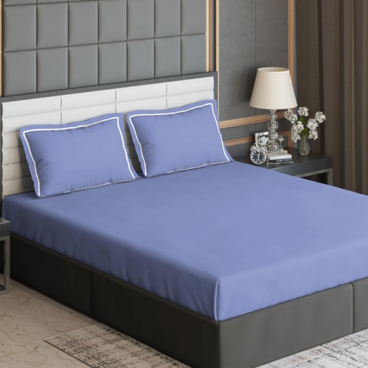 D'DECOR Duet Periwinkle Blue Solid Cotton Super King Bedsheet Set - 274x274cm - 3Pcs