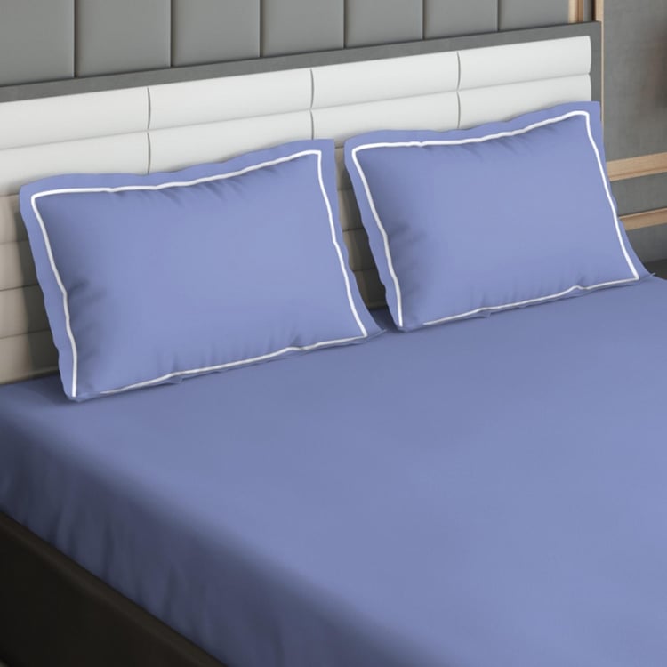 D'DECOR Duet Periwinkle Blue Solid Cotton Super King Bedsheet Set - 274x274cm - 3Pcs