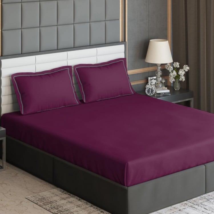 D'DECOR Duet Wine Purple Solid Cotton Super King Bedsheet Set - 274x274cm - 3Pcs