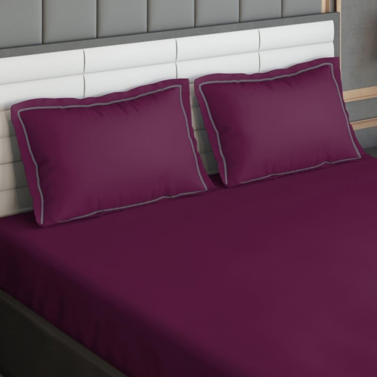 D'DECOR Duet Wine Purple Solid Cotton Super King Bedsheet Set - 274x274cm - 3Pcs