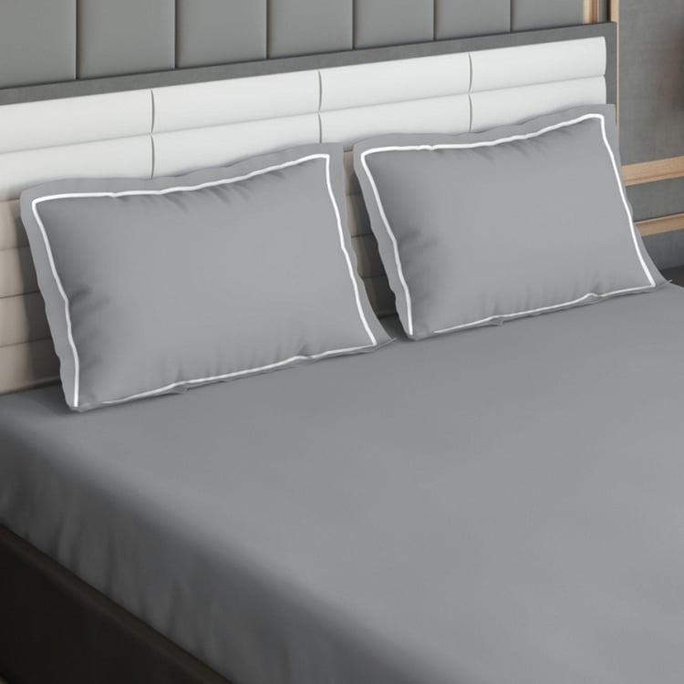 D'DECOR Duet Dove Grey Solid Cotton Super King Bedsheet Set - 274x274cm - 3Pcs