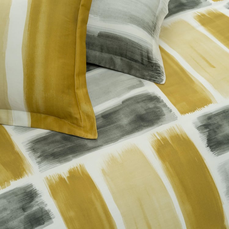 D'DECOR Esteen Yellow Printed Cotton Super King Size Bedsheet Set - 274 x 274 cm - 3 Pcs