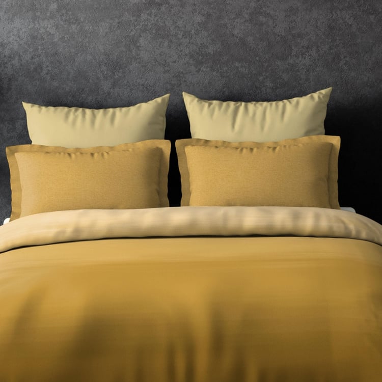 D'DECOR Esteem Ombre Collection Mustard Printed Cotton Double Bedsheet - 274 x 274 cm - 3 Pcs