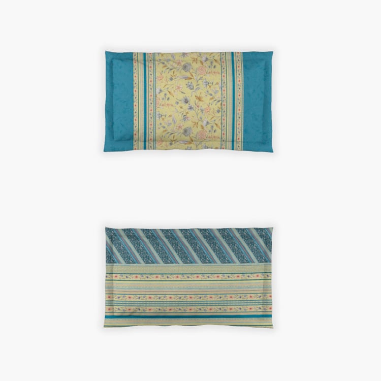 D'DECOR Gulbhag Yellow Printed Cotton King Size Bedsheet Set - 274 x 274 cm - 3Pcs