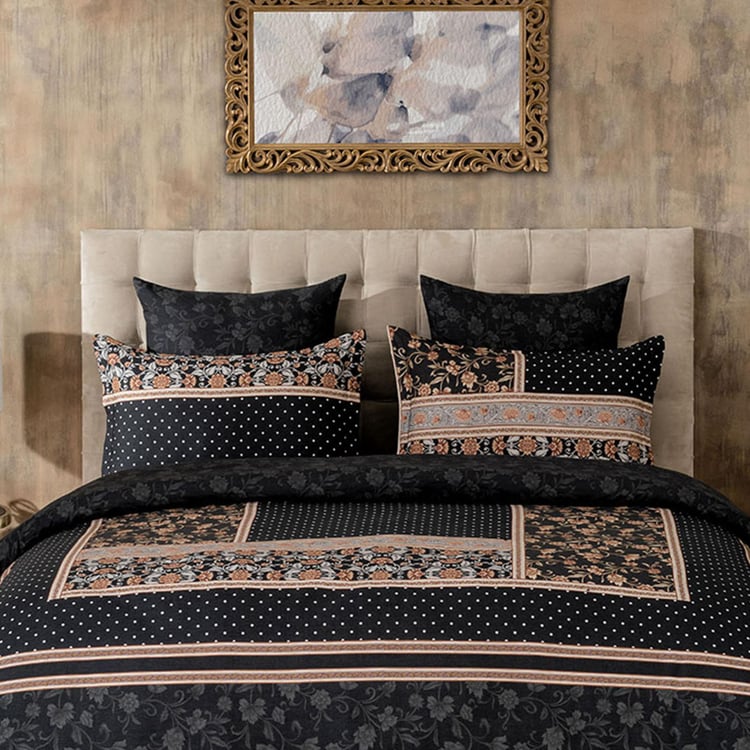 D'DECOR Gulbhag Black Printed Cotton King Size Bedsheet Set - 274 x 274 cm - 3Pcs