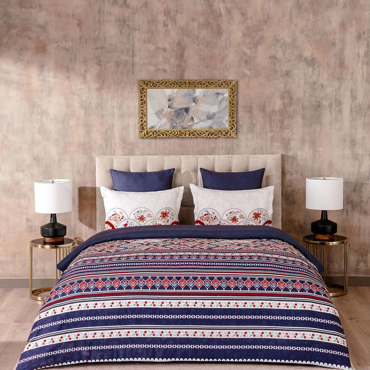 D'DECOR Gulbhag Blue Printed Cotton King Size Bedsheet Set - 274 x 274 cm - 3Pcs