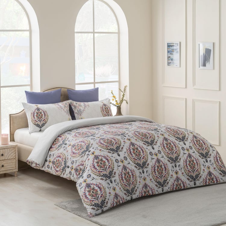 D'DECOR Home Treats Grey Printed Cotton King Size Bedsheet Set - 254 x 274 cm - 3 Pcs