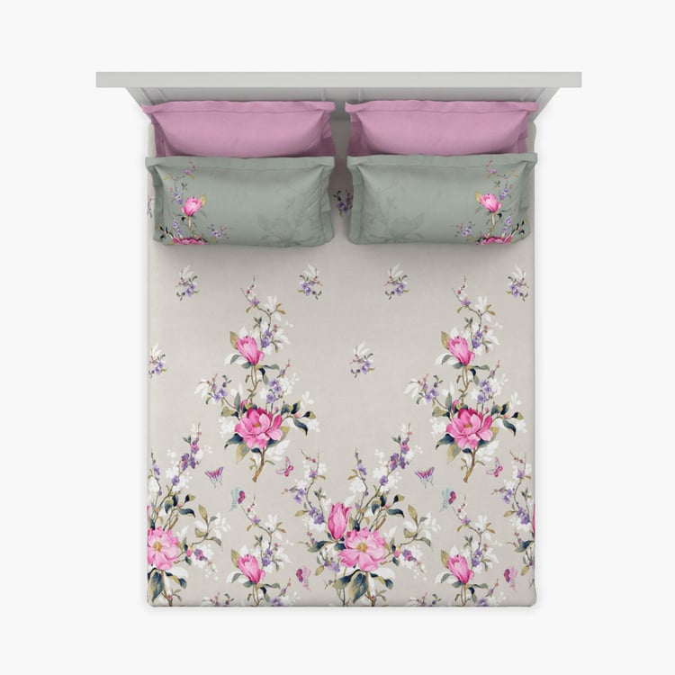 D'DECOR Icons Pink Printed Cotton Super King Size Bedsheet Set - 274 x 274 cm - 5 Pcs
