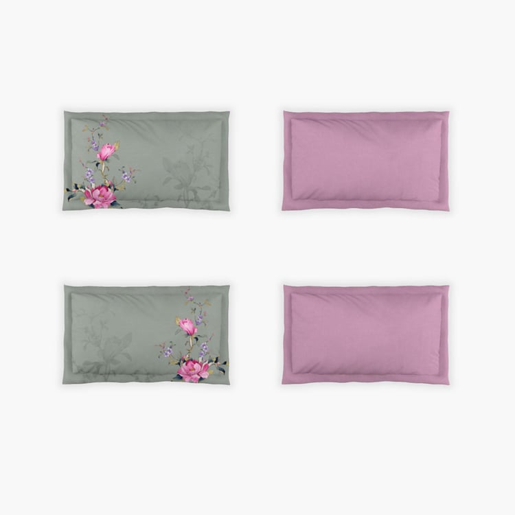 D'DECOR Icons Pink Printed Cotton Super King Size Bedsheet Set - 274 x 274 cm - 5 Pcs